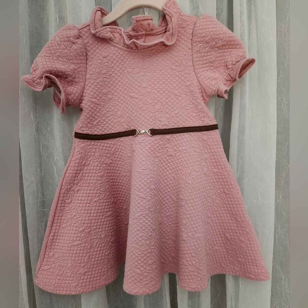 Tahari Charming Pink Quilted Dress w/ Stationary Belt, S-24m, EPreLC